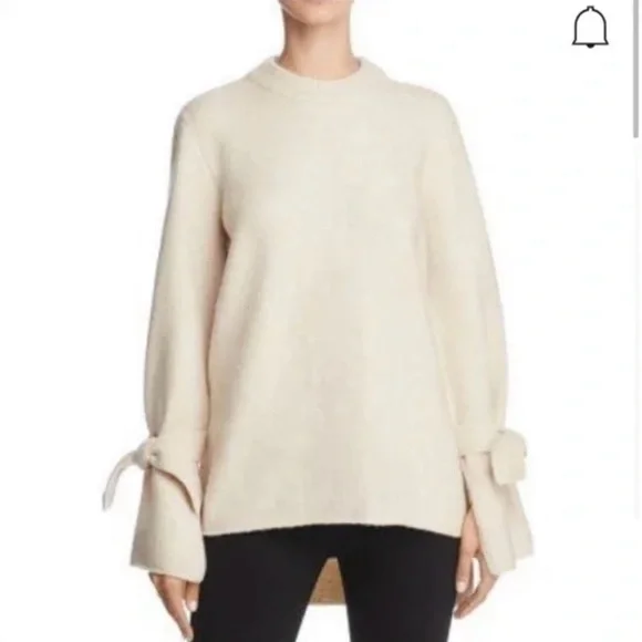 Anthropologie J.O.A. Oversized Tie Sleeve Fisherman Chunky Sweater Knit Cream XS - Picture 1 of 9